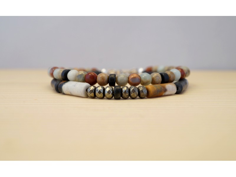 bracelet homme en pierres fines, jaspe picasso, jaspe aquaterra, pyrite et onyx d'afrique bracelet homme en pierres fines, jaspe picasso, jaspe aquaterra, pyrite et onyx d'afrique