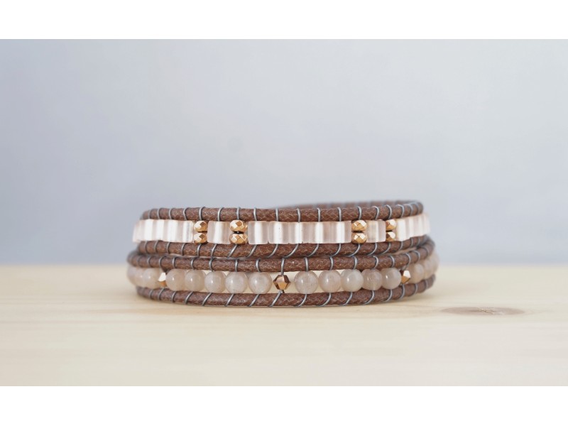 bracelet pierre de lune, or rose et saumon bracelet pierre de lune, or rose et saumon