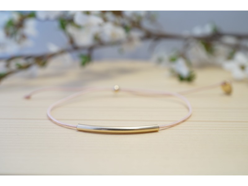 bracelet fin perle tube plaqué or et rose