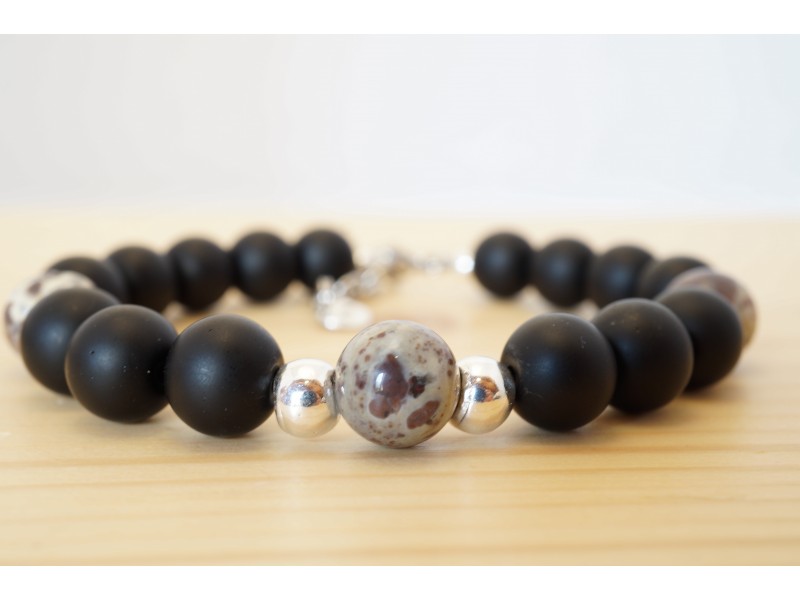 bijoux homme, bracelet pierres, onyx et jaspe dalmatien bijoux homme, bracelet pierres, onyx et jaspe dalmatien