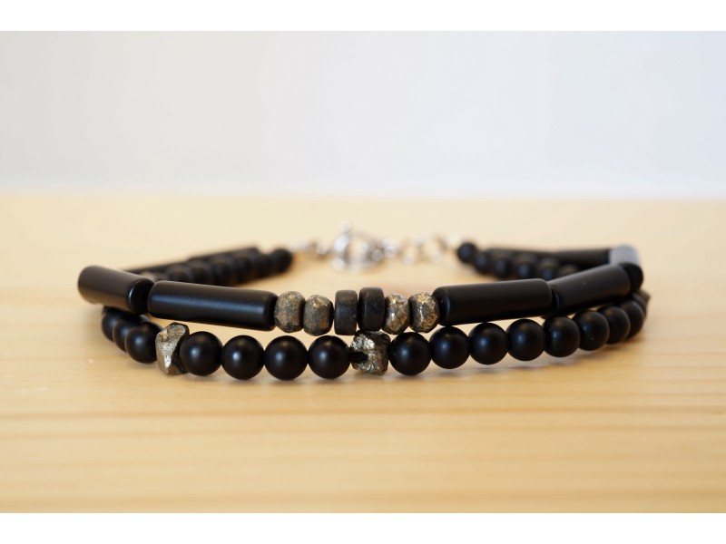 bracelet homme en pierres fines en onyx et pyrite bracelet homme en pierres fines en onyx et pyrite