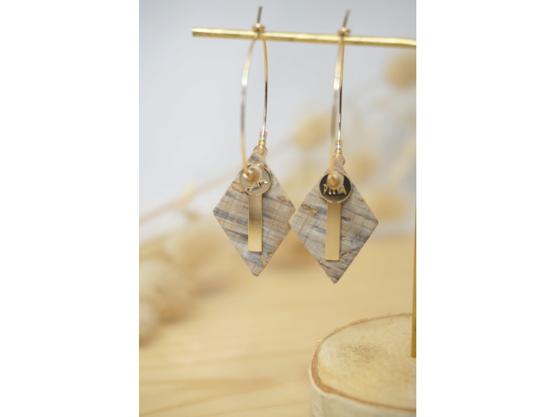 créoles liege , bleu glacier et doré, plaqué or, boucles d'oreilles femme créoles liege , bleu glacier et doré, plaqué or, boucles d'oreilles femme