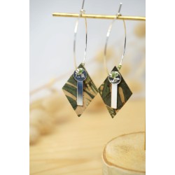 boucles d'oreilles, bijoux femme, vert, kaki, argent 925