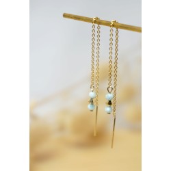 boucles d'oreilles pendantes, pierres naturelles, larimar, bijou femme
