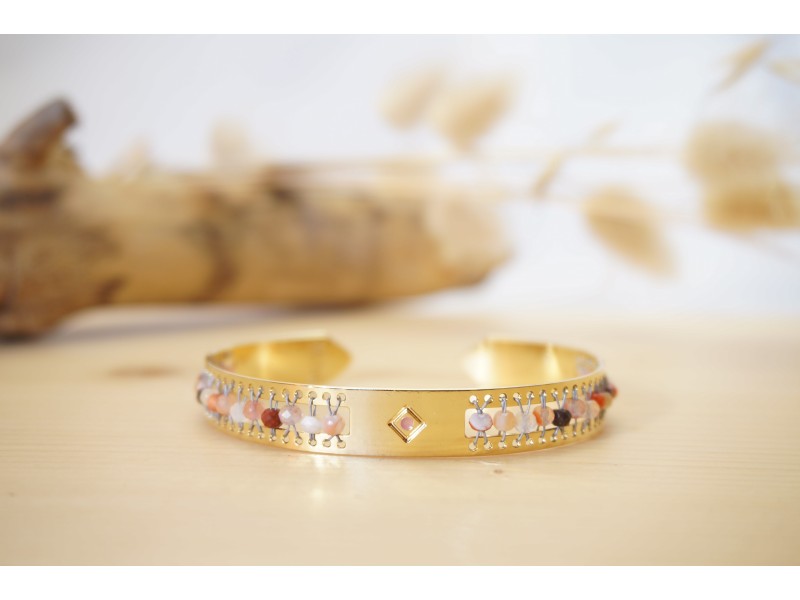 bracelet femme, agate, pierre naturelle, bijou, jonc, or