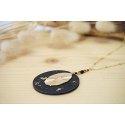 Collier Vintage, sautoir, bijou femme, plaqué or, liège noir