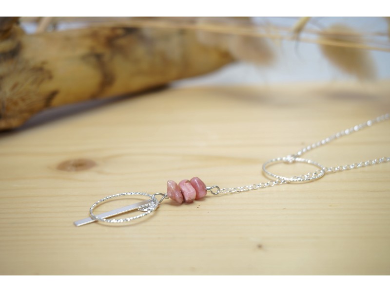 sautoir, argent 925, pierre naturelle rhodochrosite, rose et argenté sautoir, argent 925, pierre naturelle rhodochrosite, rose et argenté
