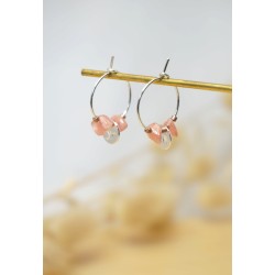 mini créoles, rose et argent, pierre naturelle rhodochrosite
