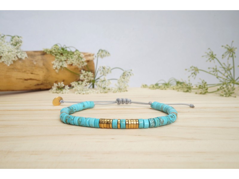 bracelet, pierres naturelles, magnésite, turquoise, bijou femme, poignet, artisanat