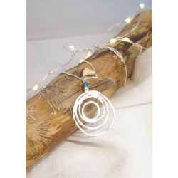 Collier plaqué argent, spirale, pierre naturelle, apatite bleu