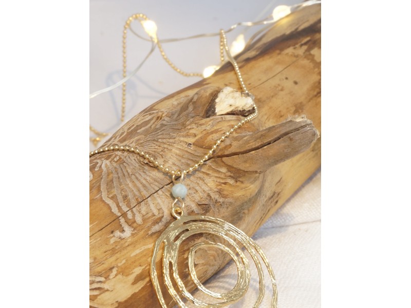 collier sautoir spiral, plaqué or et pierre naturelle larimar collier sautoir spiral, plaqué or et pierre naturelle larimar