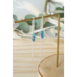 boucles d'oreilles pendantes , chainette argent 925 , pierre naturelle apatite