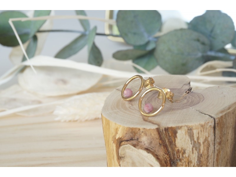 boucles d'oreille, bijou femme, pierre naturelle, rhodonite, rose boucles d'oreille, bijou femme, pierre naturelle, rhodonite, rose