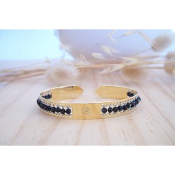 jonc doré à l'or fin, pierre en spinelle noire, bijou bracelet femme