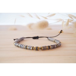 bracelet femme, pierres naturelles, labradorite et hématite, heishi , gris et or