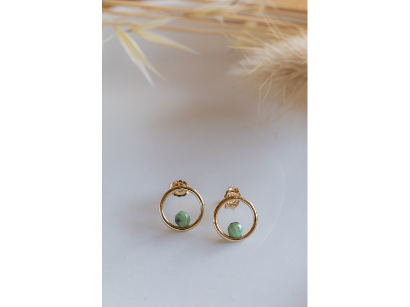 clou d'oreille plaqué or et turquoise africaine, pierre naturelle verte, mini boucles d'oreille, bijou femme