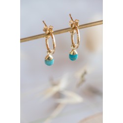 Mini-créoles gouttes, gold filled et turquoise 12mm