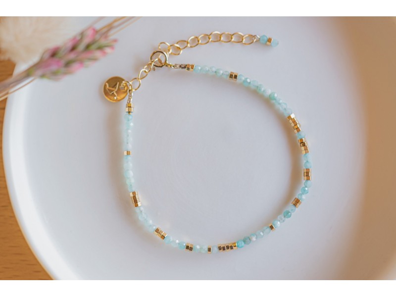Bracelet en pierres naturelles amazonite bleu turquoise, bijou femme,