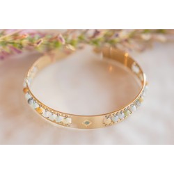 bracelet femme, jonc doré, pierre naturelle amazonite