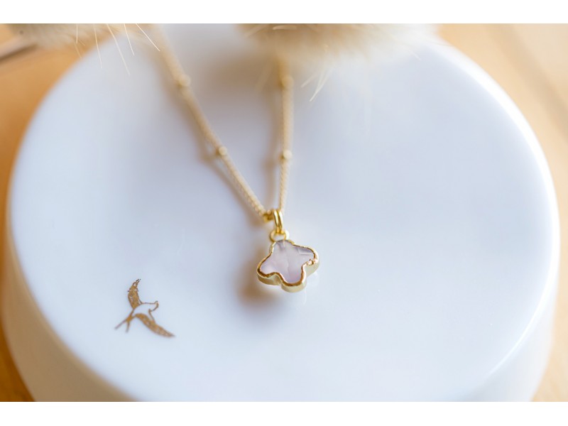 collier plaqué or et quartz rose, collier ras de cou, bijou femme collier plaqué or et quartz rose, collier ras de cou, bijou femme