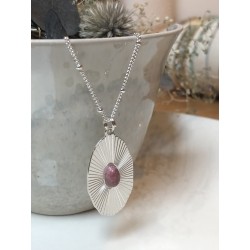 collier plaqué argent rhodonite rose, pierre naturelle