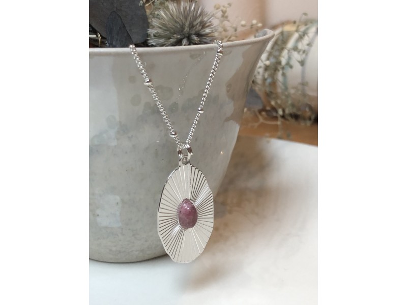 collier plaqué argent rhodonite rose, pierre naturelle