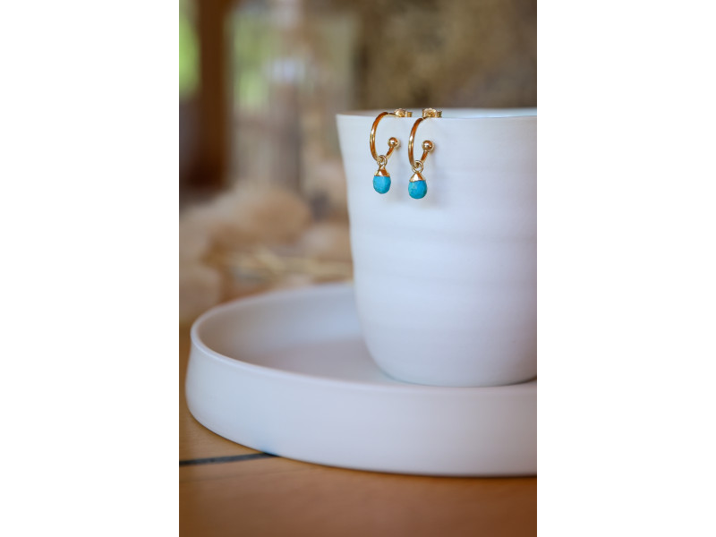 créoles, boucle d'oreille femme, turquoise, bleu , or