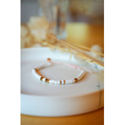 bracelet heishi, blanc et or , bracelet femme, coquillage, bijoux été