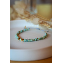 bracelet heishi, bleu turquoise et or , bracelet femme, magnésite teintée , bijoux été