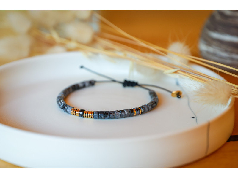 bracelet heishi, gris et or , bracelet femme, labradorite