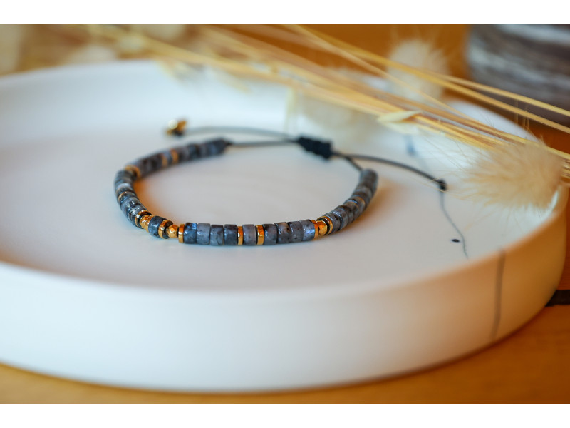 bracelet heishi, gris et or , bracelet femme, labradorite