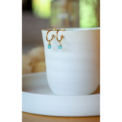 créoles, boucle d'oreille femme, turquoise, bleu , or amazonite, pierre fine , pierre naturelle , bleu ciel