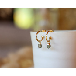 créoles, boucle d'oreille femme, labradorite, or , doré