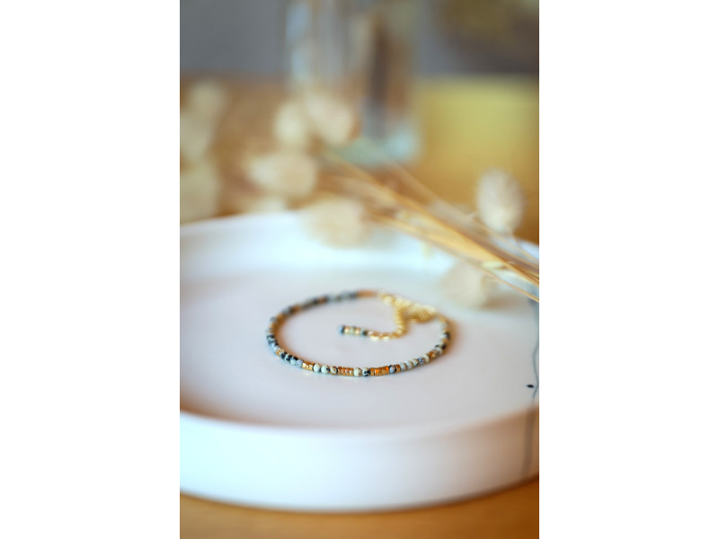 bracelet bijou femme, jaspe, dalmatien, beige noir , pierres naturelles , pierres fines