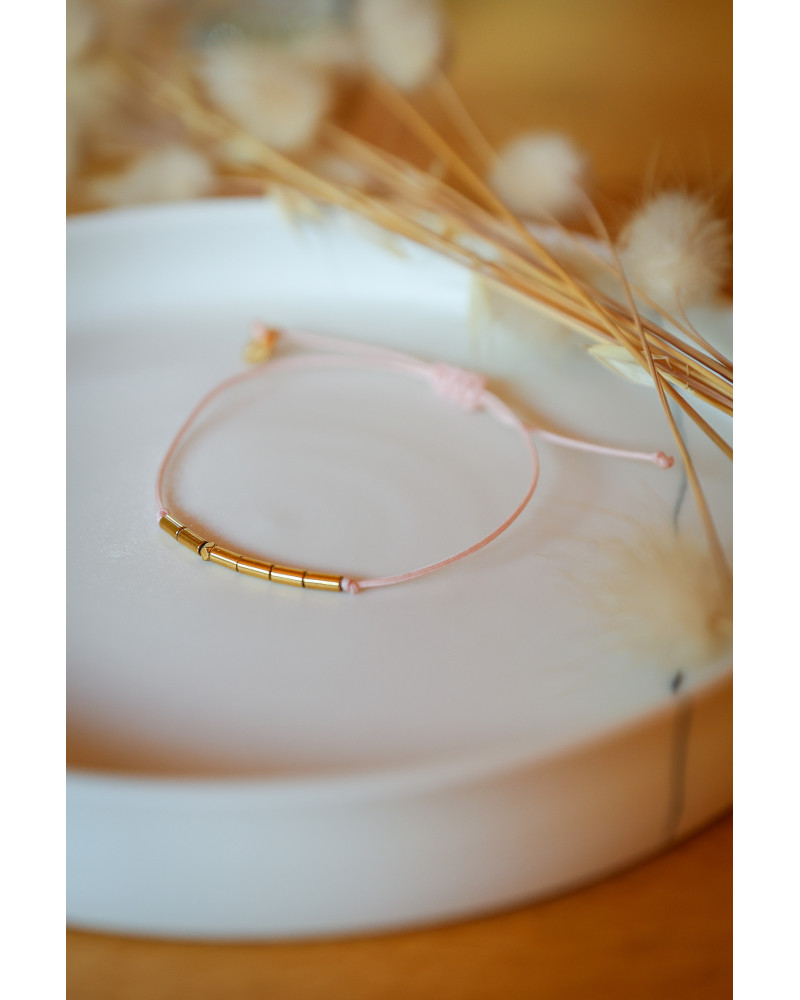 bracelet femme, hématite doré, cordon rose, bijou fin  , pierre naturelle, pierre fine