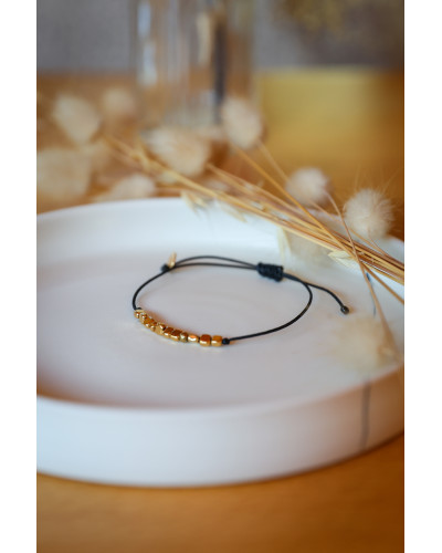 bracelet femme, hématite doré, cordon noir, bijou fin  , pierre naturelle, pierre fine
