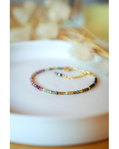bracelet bijou femme, tourmaline, vert, rose  , pierres naturelles , pierres fines