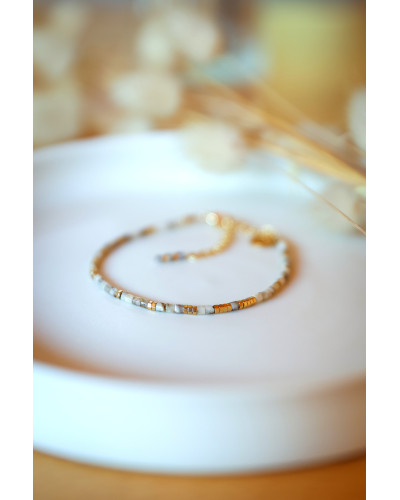 Bracelet en pierres naturelles jaspe de chine dans des tons de blanc,beige et gris , bijou femme
