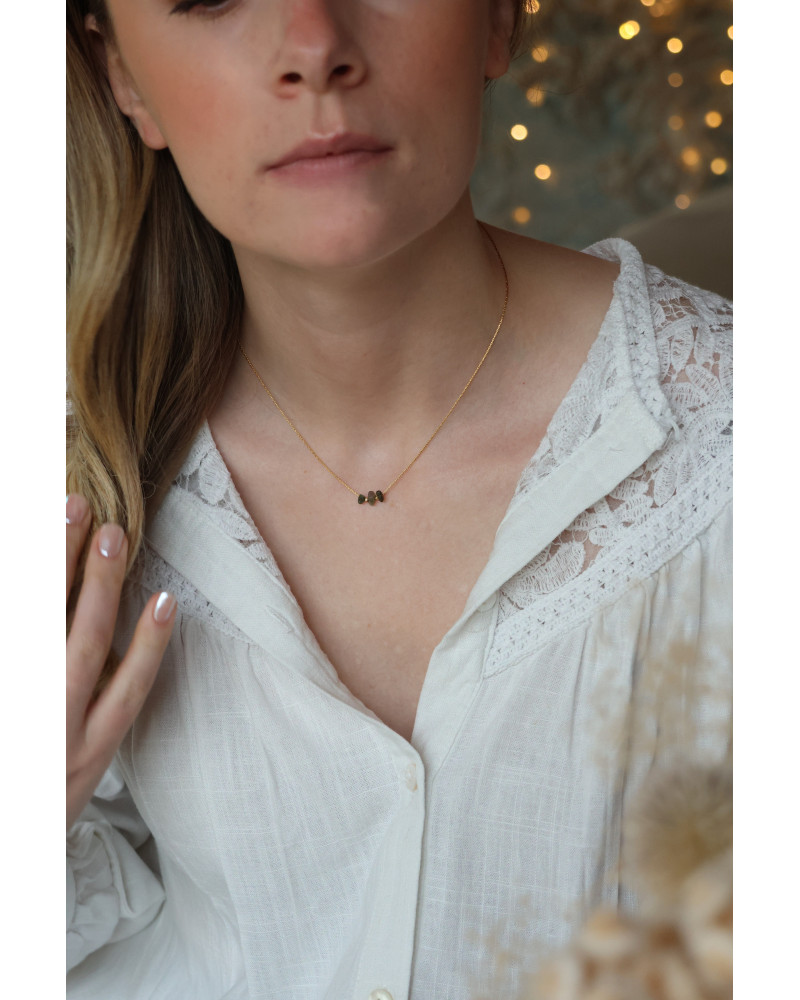 collier ras de cou, pierre tourmaline rose et verte, bijoux femme, pierre fine
