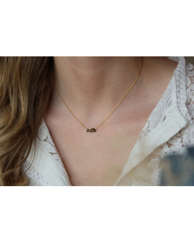 collier ras de cou, pierre tourmaline rose et verte, bijoux femme, pierre fine