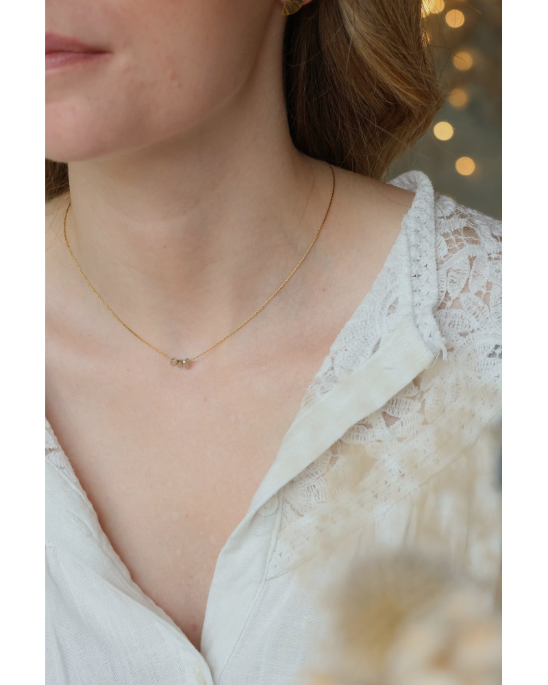 collier pierre naturelle labradorite, grise or , collier femme, ras de cou