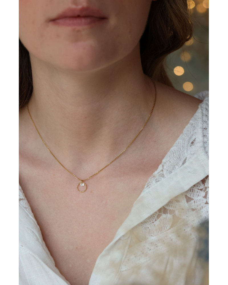 collier strass blanc et anneau martelé, bijou femme, collier , brillant pendentif