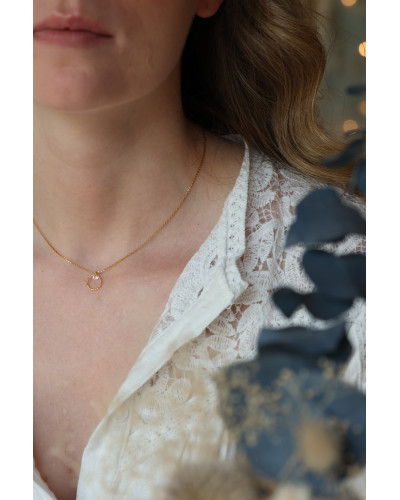 collier strass blanc et anneau martelé, bijou femme, collier , brillant pendentif
