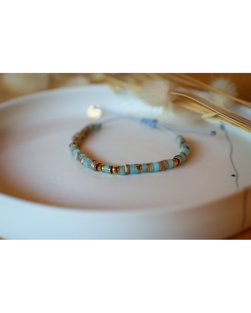 bracelet heishi, bleu turquoise et or , bracelet femme,  jaspe , bijoux été