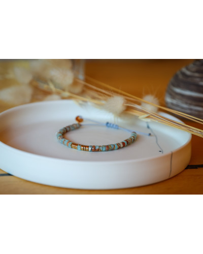 bracelet heishi, bleu turquoise et or , bracelet femme,  jaspe , bijoux été
