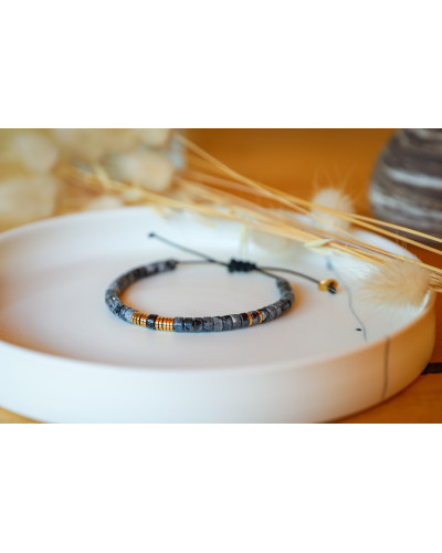bracelet heishi, gris et or , bracelet femme, labradorite