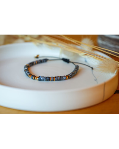 bracelet heishi, gris et or , bracelet femme, labradorite