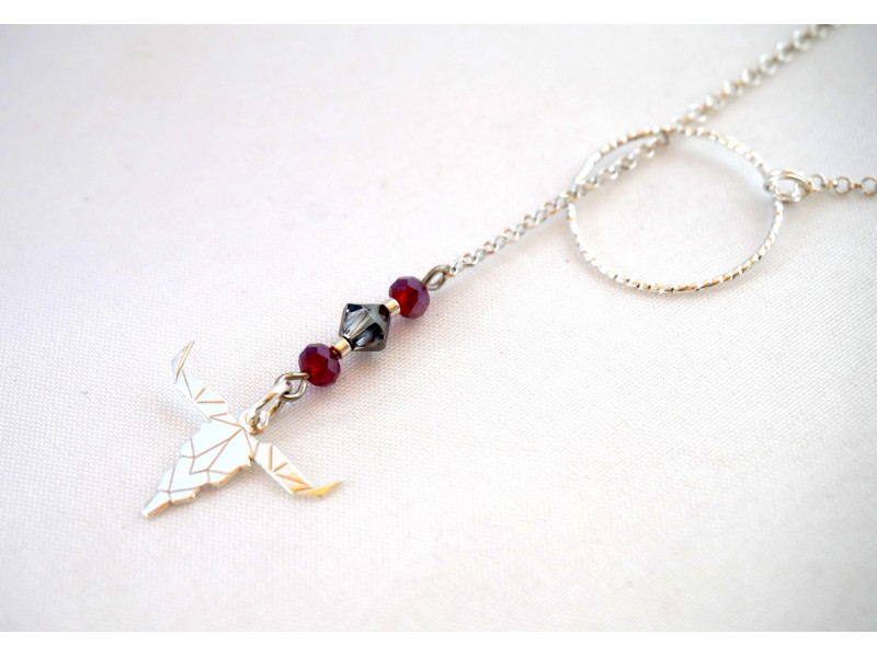 Sautoir buffle en argent 925, rouge et gris Sautoir buffle en argent 925, rouge et gris
