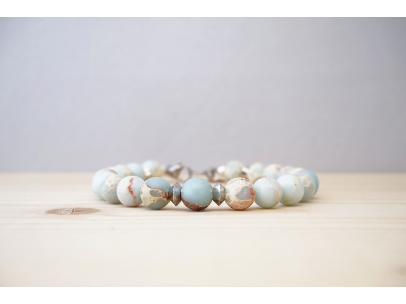 bracelet homme en pierre fine, jaspe impérial, bleu ciel, naturel, ocre, acier inoxydable bracelet homme en pierre fine, jaspe impérial, bleu ciel, naturel, ocre, acier inoxydable