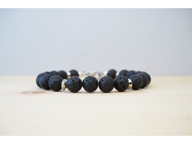bracelet homme en pierre fine, pierre de lave, noir et acier inoxydable bracelet homme en pierre fine, pierre de lave, noir et acier inoxydable